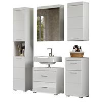 BADMÖBEL-SET weiß Hochglanz 5-teilig 163 x 190 cm, moderne Badezimmer-Schränke - Weiß Hochglanz/Alufarben, Glas/Holzwerkstoff (163/190/34cm) - Top.Furn