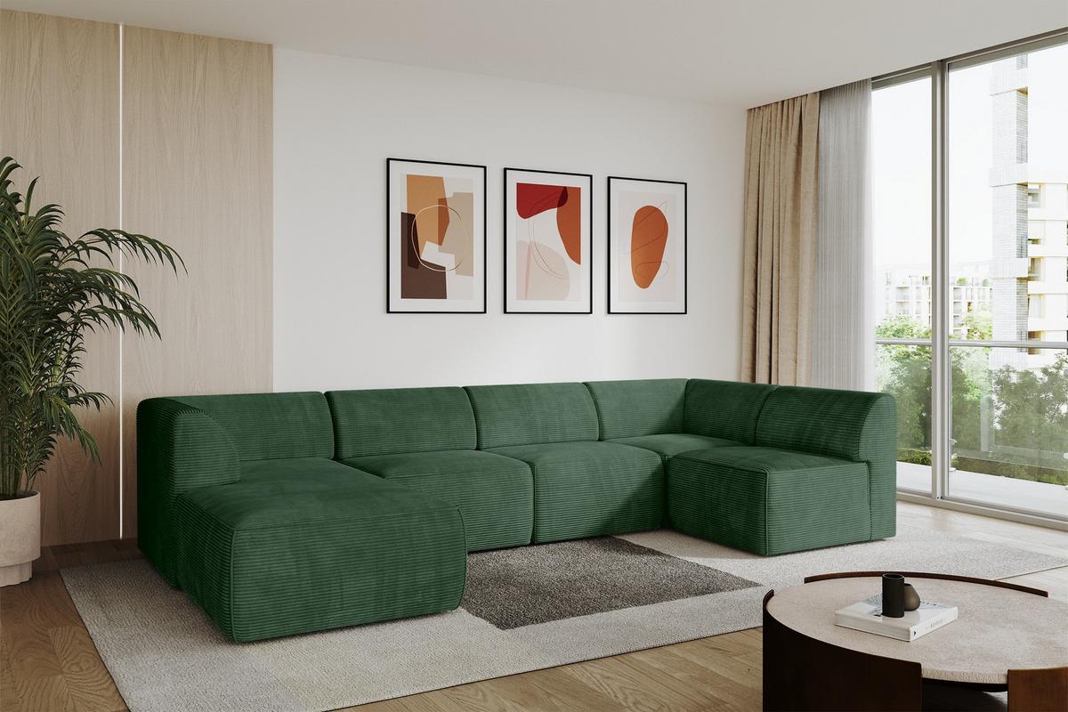 WOHNLANDSCHAFT Ottomane Links MOVO-L 345x180x78 cm Grün Cord - Grün, Holzwerkstoff/Kunststoff (345/78/180cm) - ALTDECOR