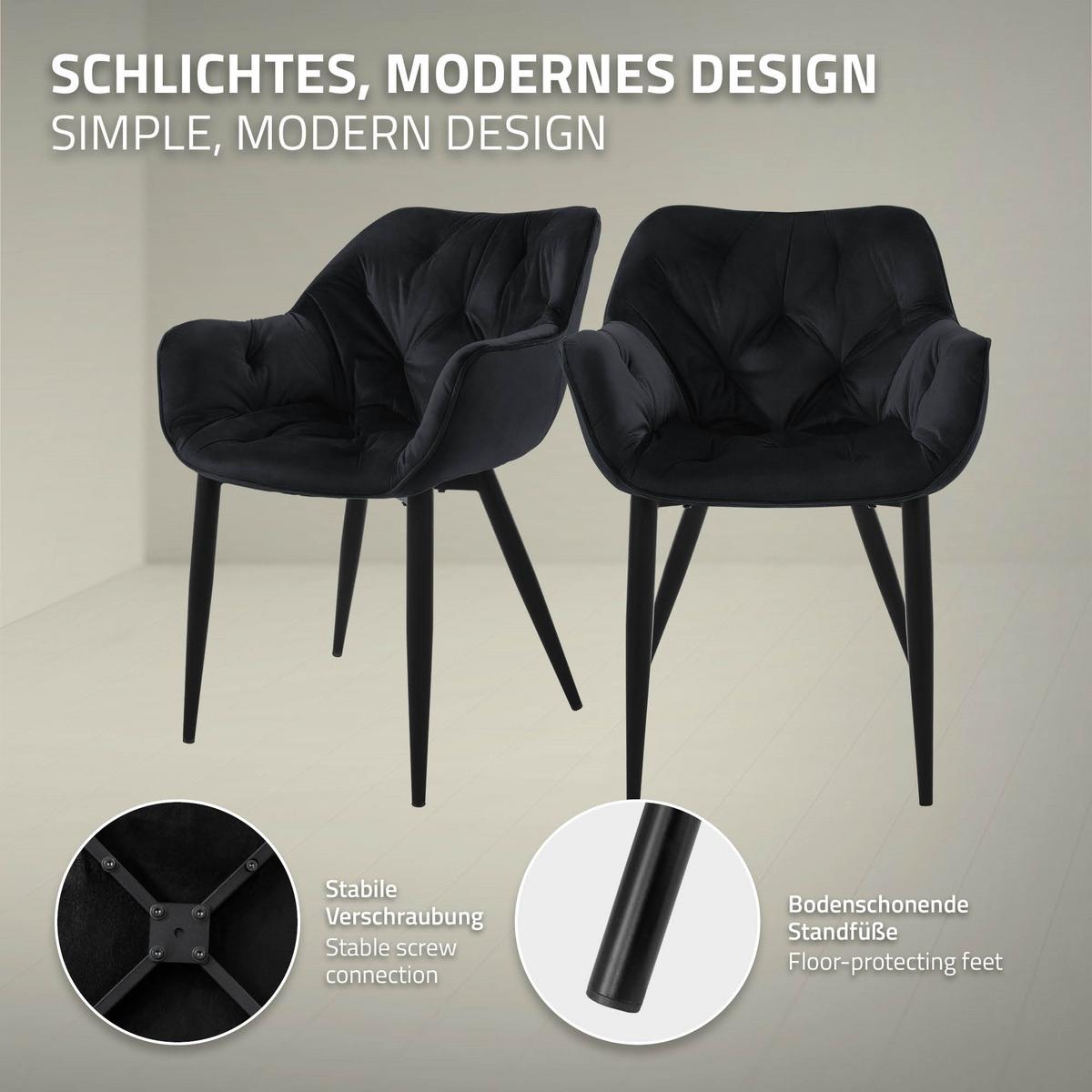 ESSZIMMERSTÜHLE 4er Set Anthrazit Samt - Schwarz, Metall (67/83/59cm) - ML-DESIGN
