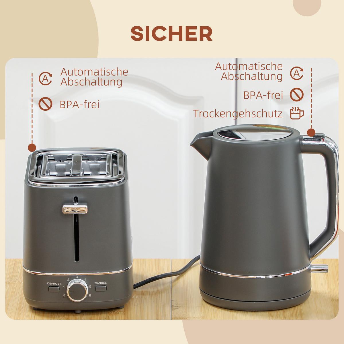 KOCHER-TOASTER-SET 2er Set Stahl Kunststoff Grau - Grau, Kunststoff (16/24.3/21.2cm) - HOMCOM