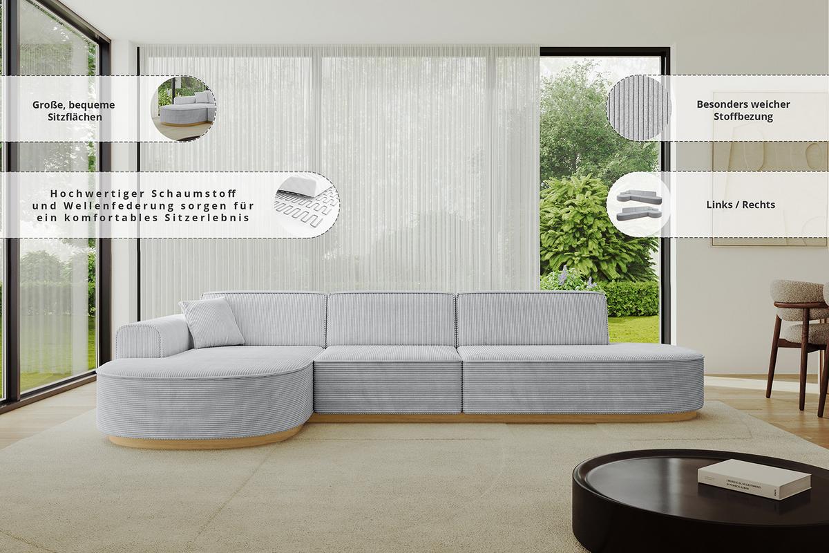 ECKSOFA Ottomane Rechts MARI-L2-v2 - 328x171x83 cm Beige Bouclé - Beige, Holzwerkstoff/Textil (171/328cm) - ALTDECOR