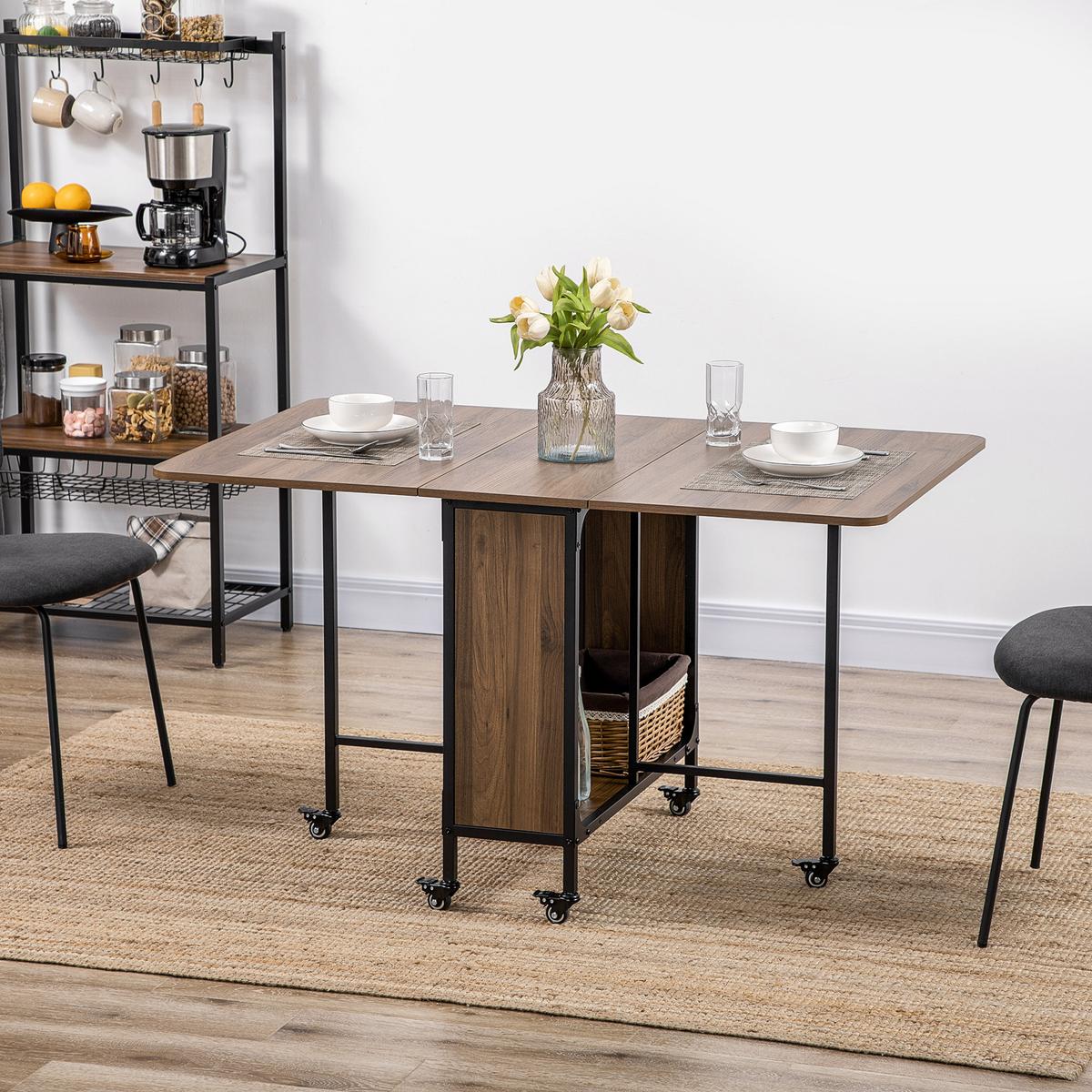 ESSTISCH klappbar, Mobiler Klapptisch für 6 Personen, mit Ablage Braun - Schwarz/Braun, Kunststoff/Metall (130/80/74cm) - HOMCOM