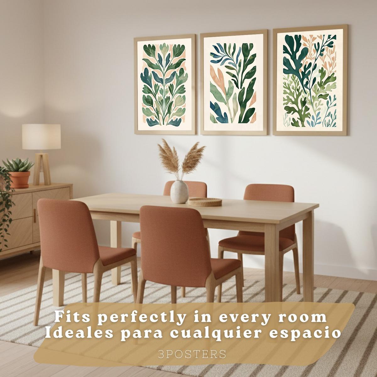 POSTER 3er Bilder-Set Wandbilder Floral Pastell modern Wohnzimmer Deko, Schlafzimmer, Küche, Badezimmer Rahmenlos A4 - Klar, Papier (29.7/1/21cm) - Nacnic