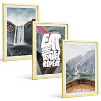 BILDER SET 3er Set - 40x60 cm Goldrahmen - Wasserfall Berge Natur Boot - Goldfarben, Kunststoff (40/60cm) - TULUP