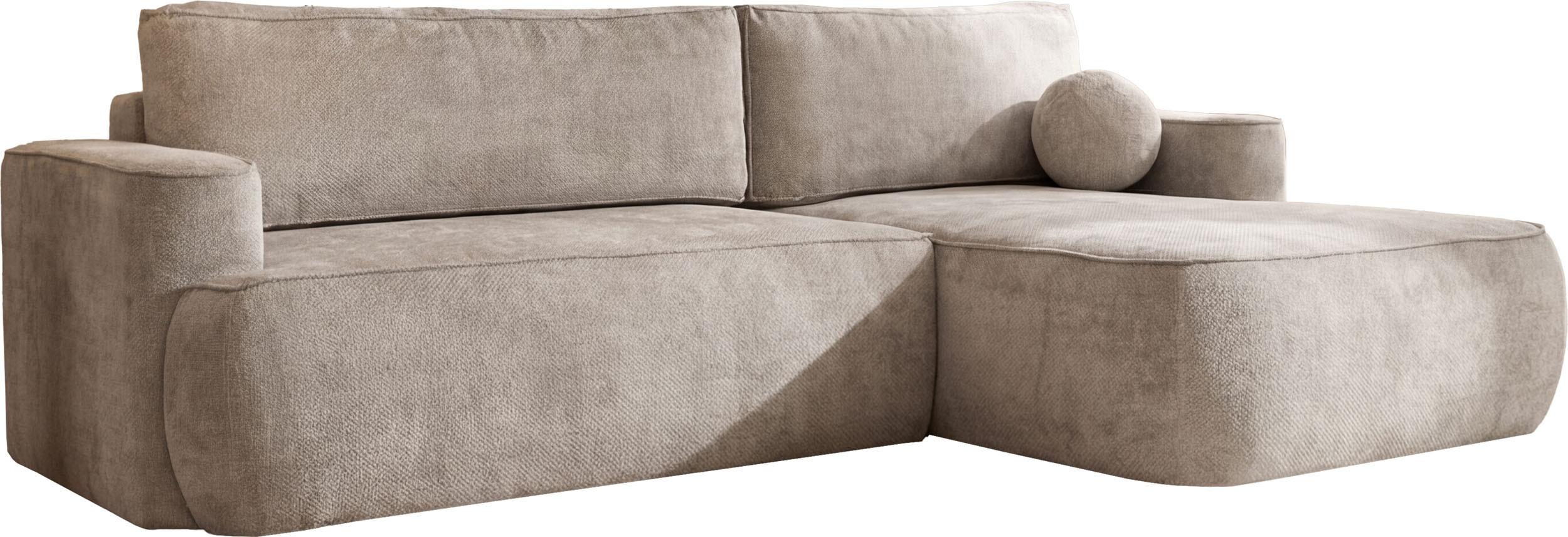 ECKSOFA Marion mit Schlaffunktion & Bettkasten in Chenille Taupe, Beige-Grau, Rechts 267/154/83 cm - Taupe/Schwarz, Kunststoff/Textil (267/154cm) - WFL GROUP