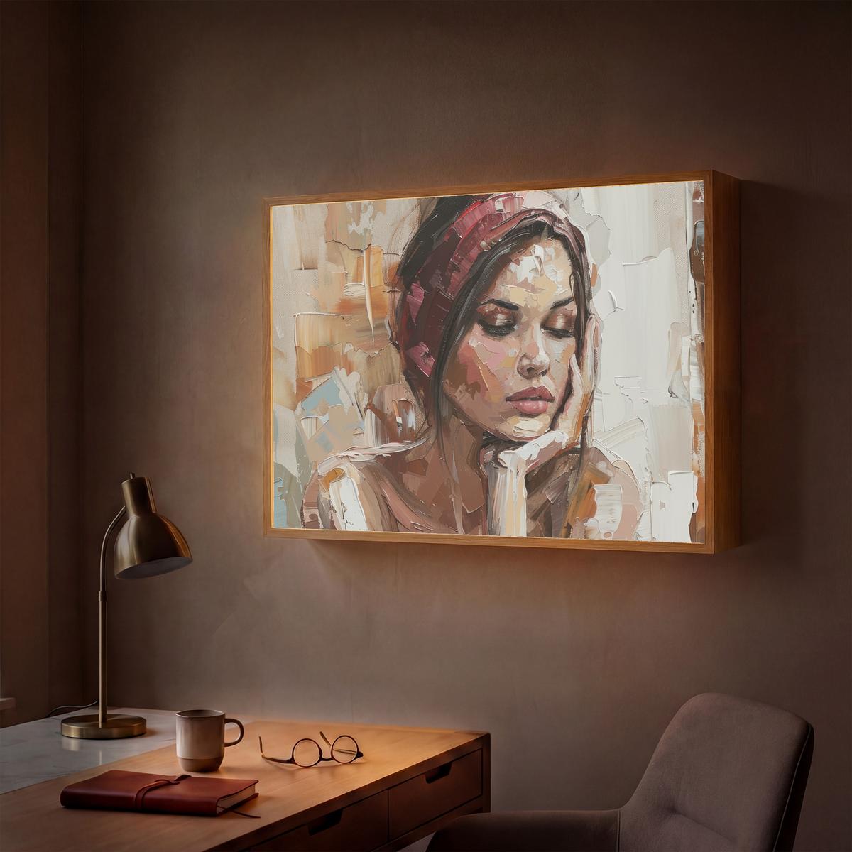 WANDLEUCHTE MIT AKKU Frau - Lackierung - Porträt - Modern 100x70 cm - Braun, Holzwerkstoff (100/70/8cm) - OnlyWow