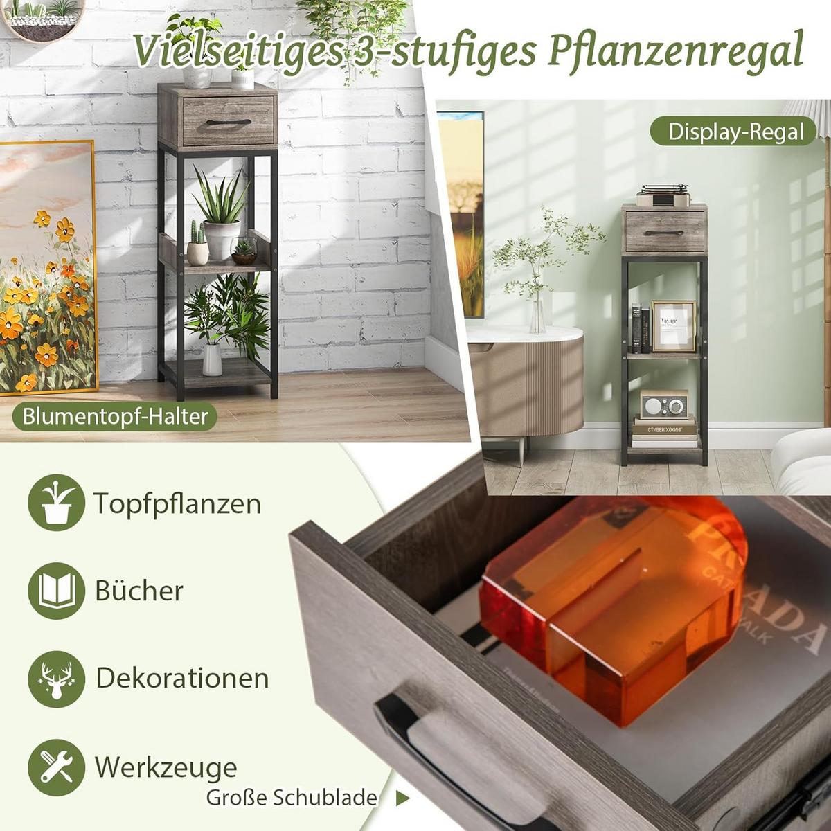 PFLANZENSTANDER Grau - Grau, Metall (31/92/31cm) - COSTWAY