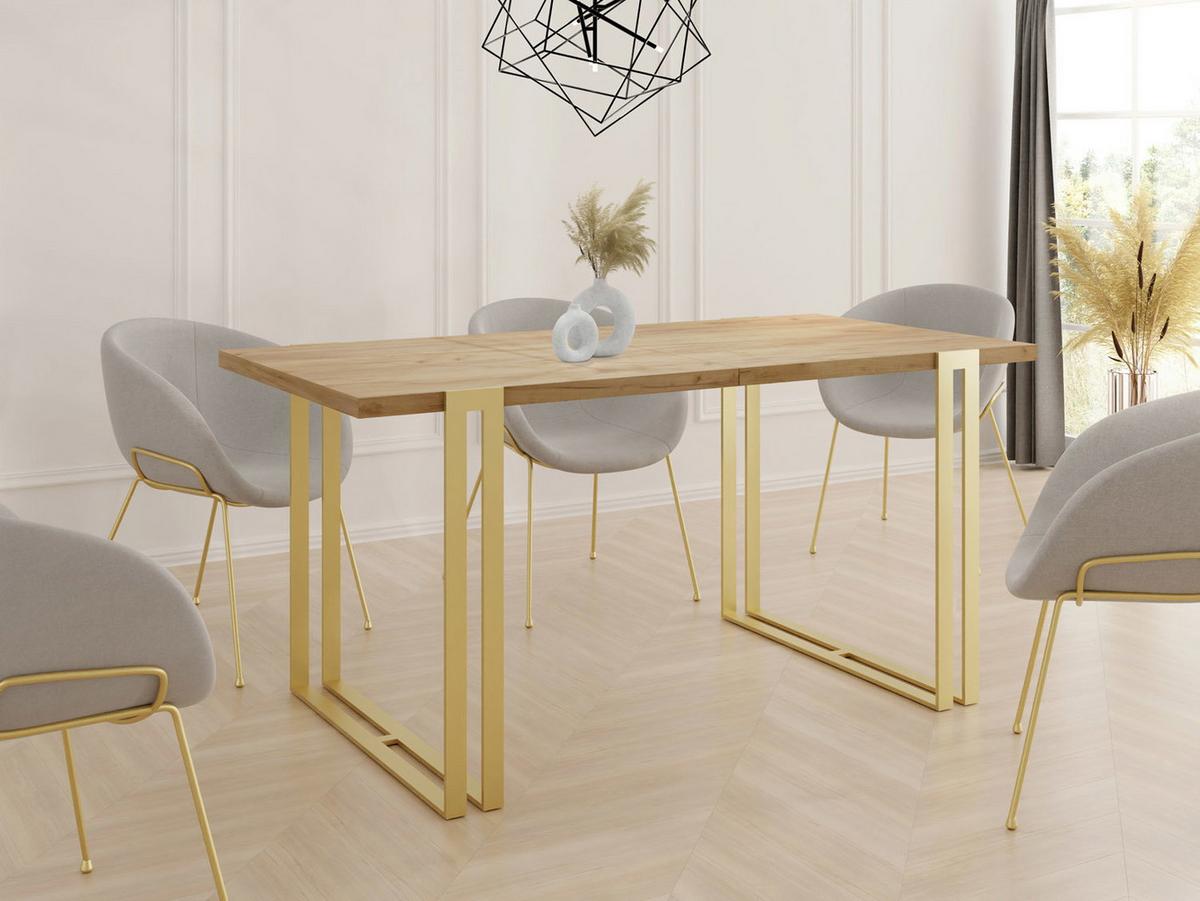 ESSTISCH Stella rechteckig ausziehbar, Craft Eiche 160-260/90/76 cm - Eiche Wotan/Goldfarben, Holzwerkstoff/Metall (90/260/76cm) - WFL GROUP