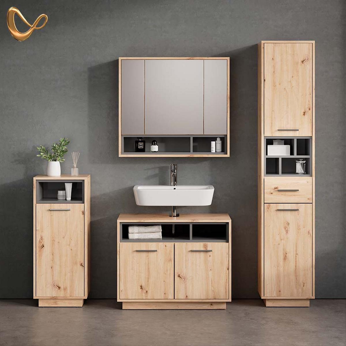 BADMÖBEL-SET Temo Artisan-Eiche 4 Teile - Eiche Artisan, Holzwerkstoff (80/64/40cm) - Livinity®
