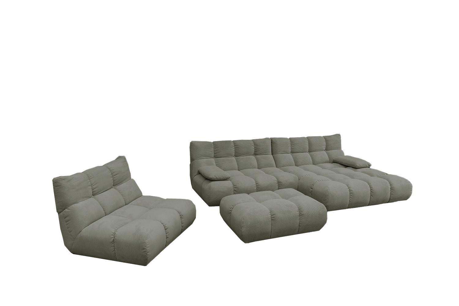 SITZGRUPPE VIVIEN 3ER SET Grün Cord (1er-Set) - Olivgrün/Grün, Kunststoff/Textil (510/85/359cm) - KAWOLA