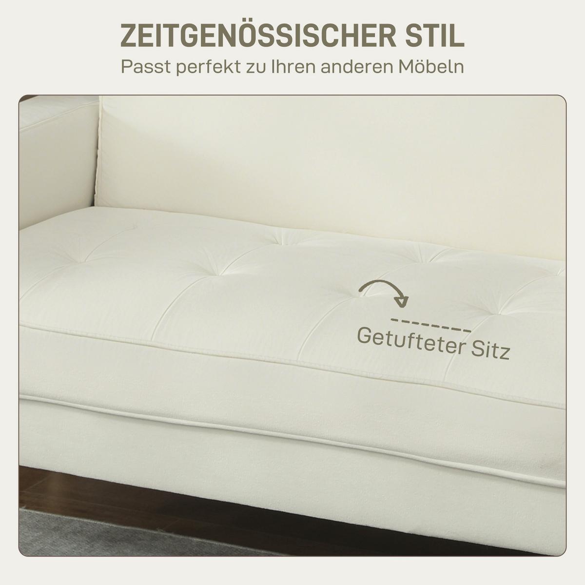 SOFA Polyester Gummiholz Cremeweiß - Creme/Naturfarben, Holz/Textil (74.5/82/130cm) - HOMCOM