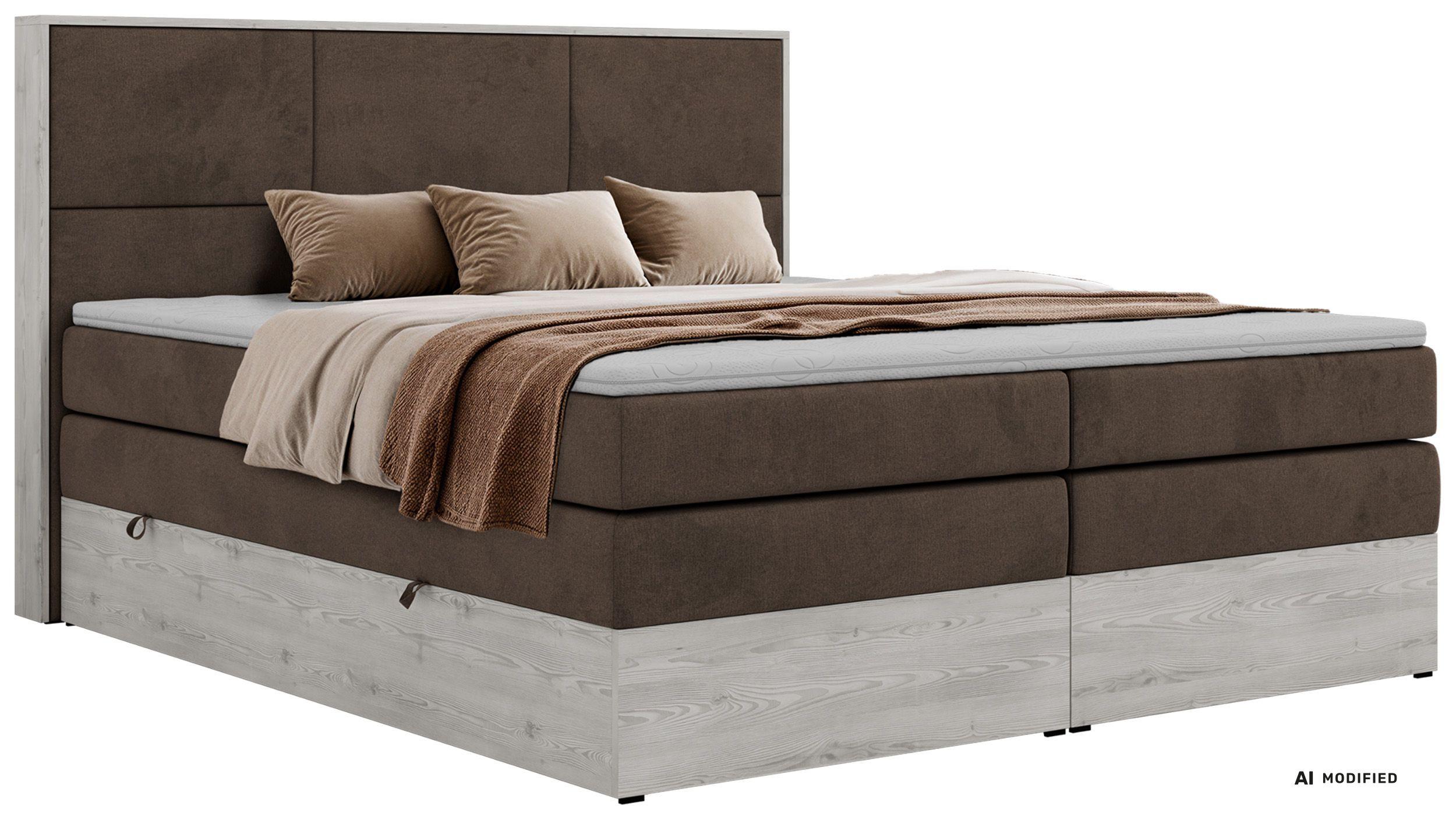 BOXSPRINGBETT DELNOR KING 200/200 - Braun Velvet - Topper T25 - H4 - Schwarz/Braun, Kunststoff/Textil (200/200cm) - MKS
