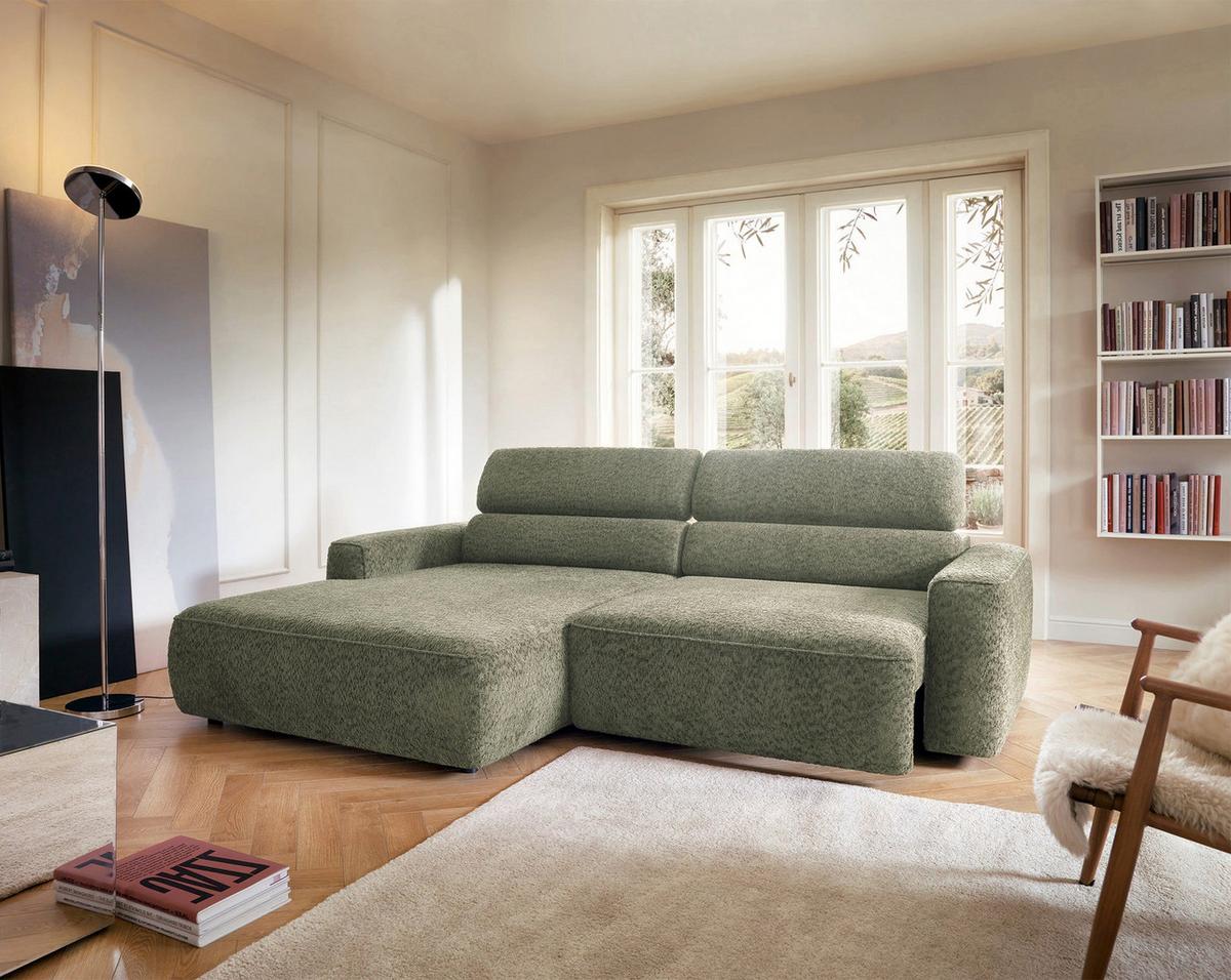 ECKSOFA Fando Salbeigrün Chenille - Schwarz/Hellgrün, Kunststoff/Textil (252/182cm) - Selsey