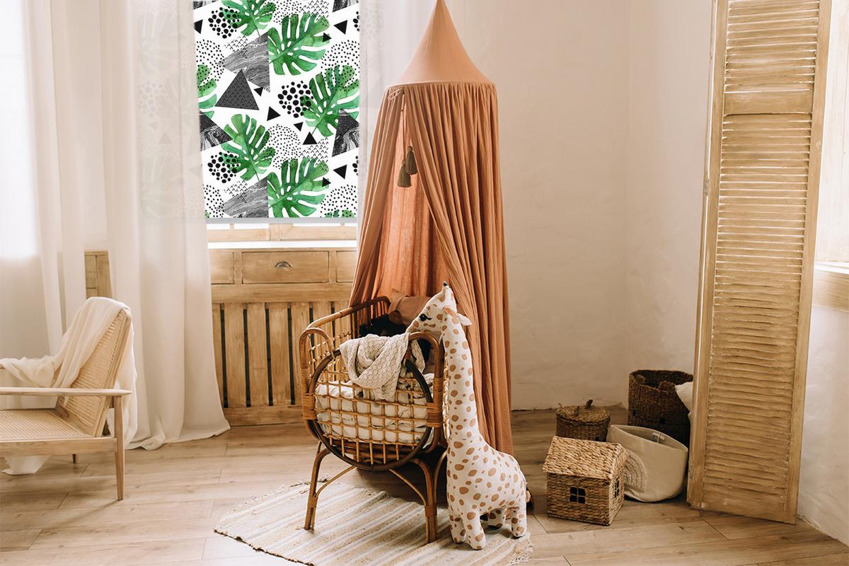 INNENROLLO - Fensterrollo - Rollo - 130x140 cm - Blätter Dreiecke Punkte - Grün, Kunststoff (130/140/0.5cm) - TULUP