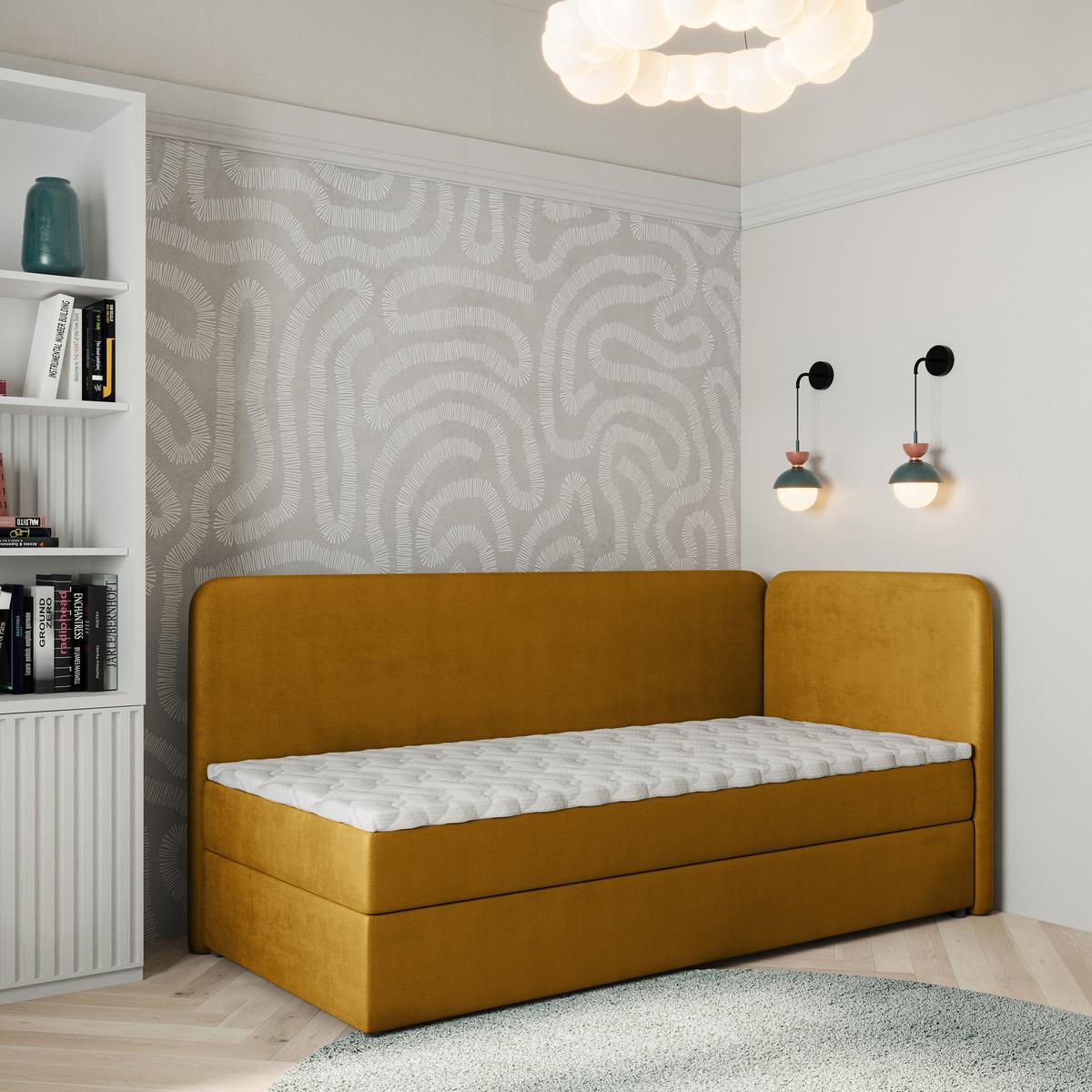 BOXBETT GINA 80x200 cm mit Matratze und Topper, H2+H3 - Gelb - Gelb, Holz (80/200cm) - MASSENO