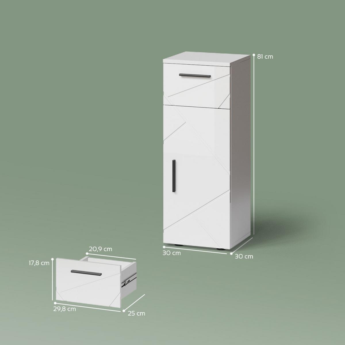 MIDISCHRANK Ronco Weiß Hochglanz 30 x 81 cm - Weiß Hochglanz, Holzwerkstoff (30/81/30cm) - Livinity®