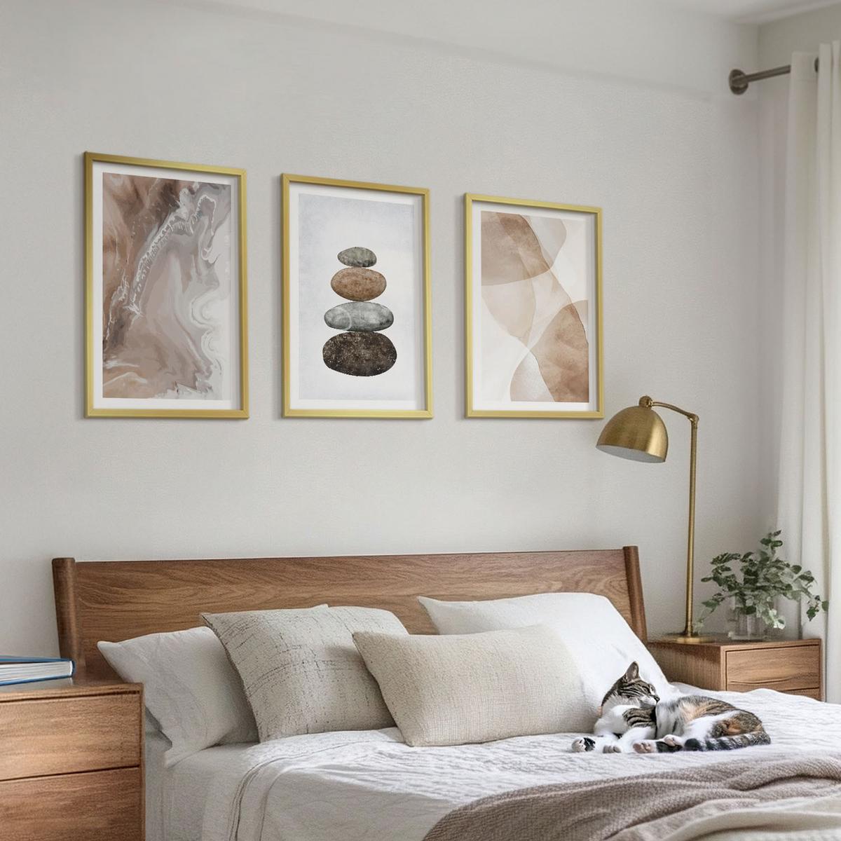 BILDER SET 3er Set - 40x60 cm Goldrahmen - Abstrakte Pastellformen - Goldfarben, Kunststoff (40/60cm) - TULUP