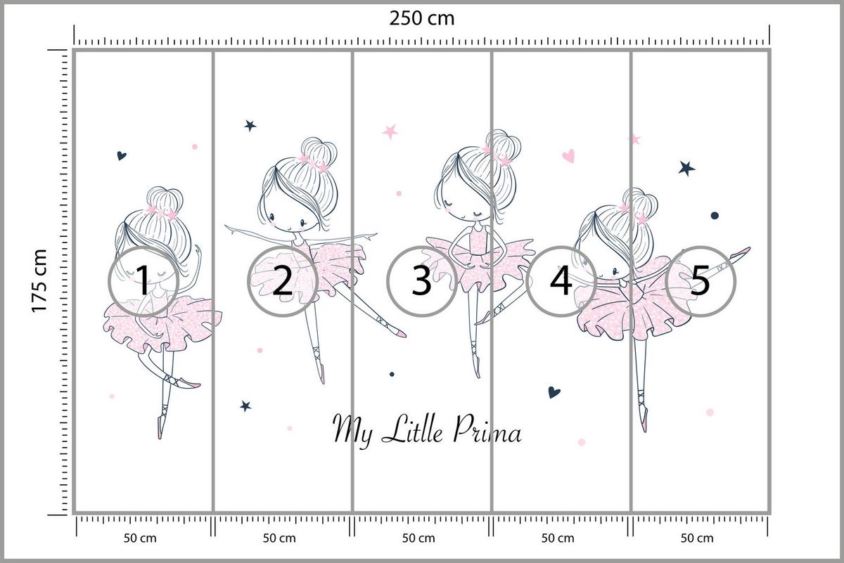 FOTOTAPETE für Kinderzimmer Kleine Ballerinen Tanzen Herzen Sterne 250x175 - Weiß, Papier (250/175cm) - Muralo