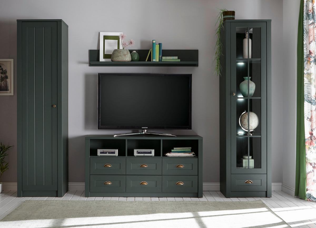 MEHRZWECKSCHRANK grün Landhaus 50 cm, Stauraumschrank mit 5 Fächern - Chromfarben/Schwarz, Holzwerkstoff/Kunststoff (50/197/43cm) - Furn.Design