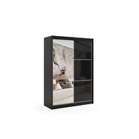 KLEIDERSCHRANK mit Spiegel-Schiebetüren und Aluminium-Leisten - VIVI - 160 cm Schwarz - Schwarz, Holzwerkstoff (160/216/61cm) - ALTDECOR