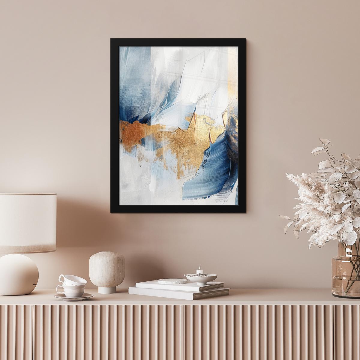 POSTER MIT RAHMEN Gold - Blau - Aquarell - Kunst - Modern Bilderrahmen 30x40 cm - Hellblau, Papier (30/40cm) - MuchoWow
