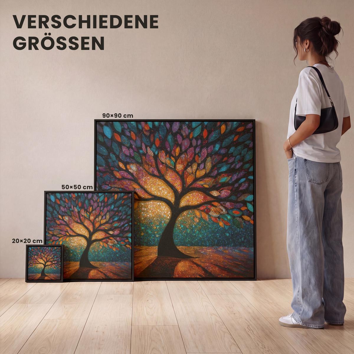 LEINWAND Bilder mit Rahmen - Mosaik - Bunt - Baum - Äste - 50x50 - Multicolor, Textil (50/50cm) - MuchoWow
