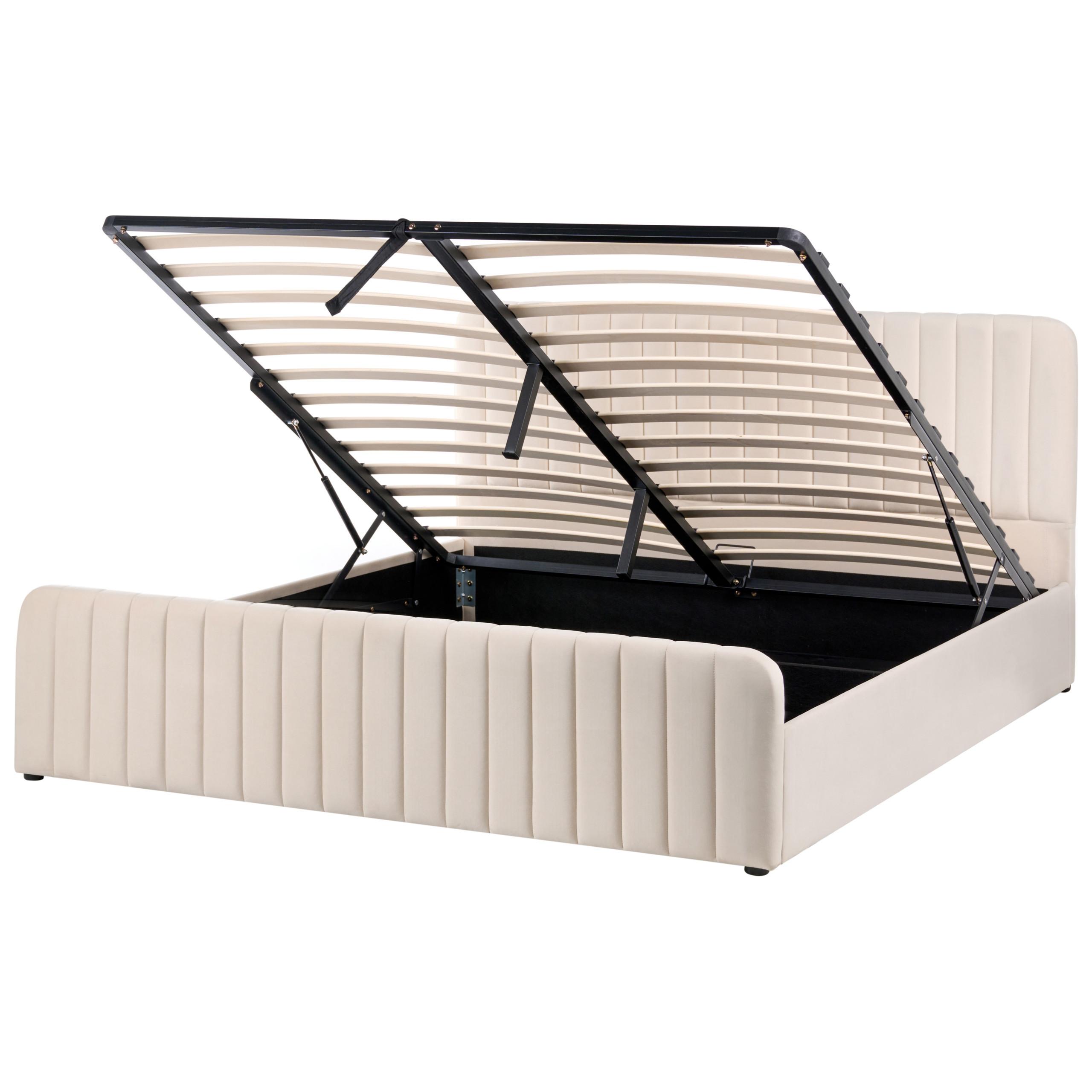 BETT mit Stauraum 180/200 Samtstoff Beige Lunan - Beige/Schwarz, Textil (180/200cm) - Beliani