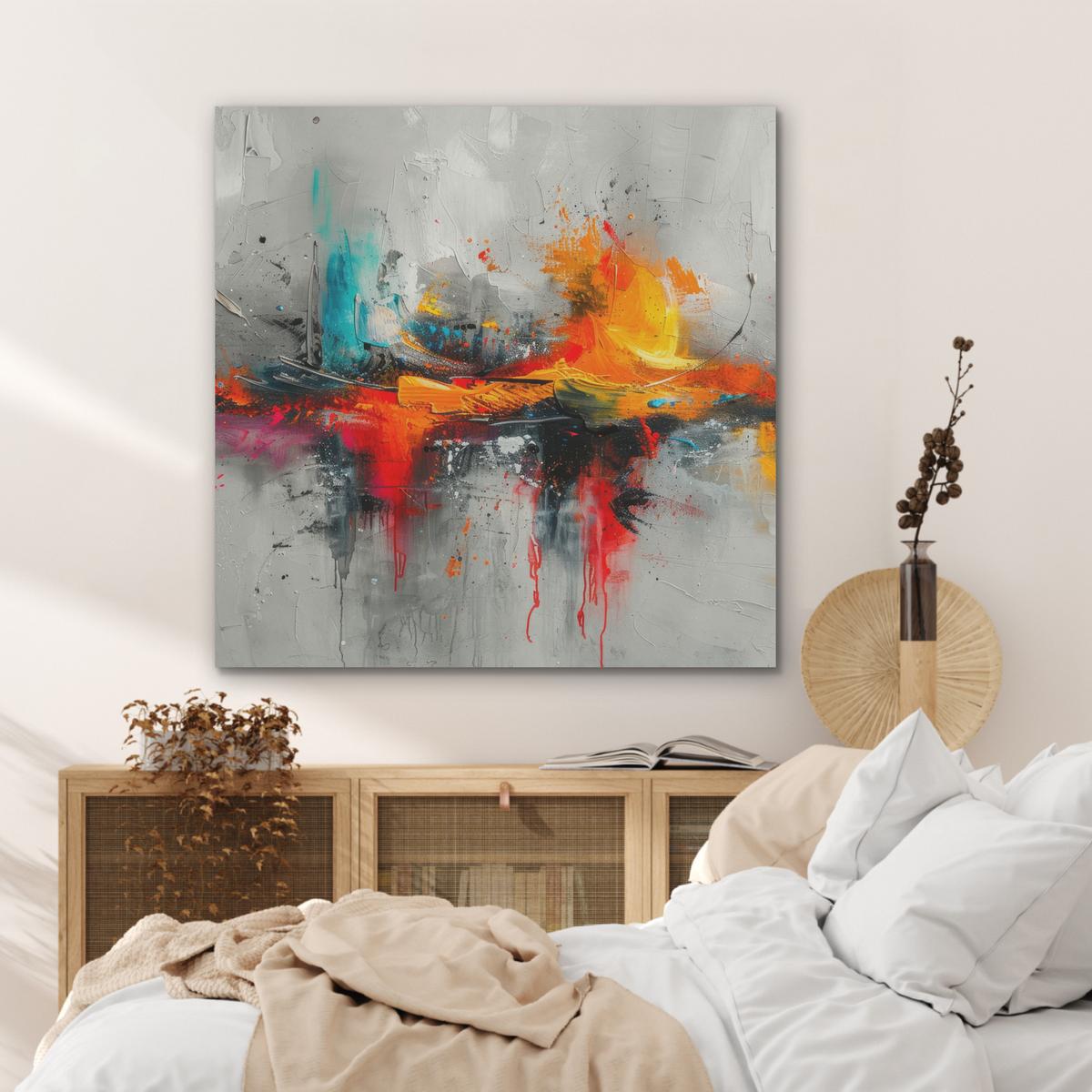 AKUSTIKBILD Moderne Kunst - Orange - Grau - Abstrakt Akustikpaneele 90x90 cm - Hellgrau, Kunststoff (90/90/0.9cm) - MuchoWow