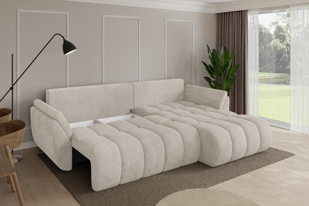 ECKSOFA mit Schlaffunktion Ottomane Rechts TOKO-L-v1 277x194x86 Creme Cord - Ecru/Creme, Holzwerkstoff/Kunststoff (277/194cm) - ALTDECOR