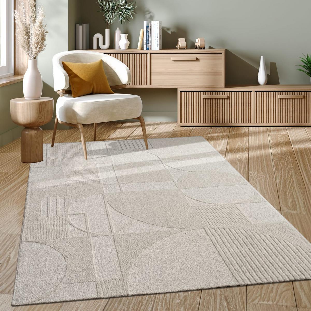 KURZFLORTEPPICH, mit Struktur, aus Polyester, Florhöhe 10 mm, Creme, 120 x 170 cm - Beige, Textil (170/120cm) - KADIMA DESIGN