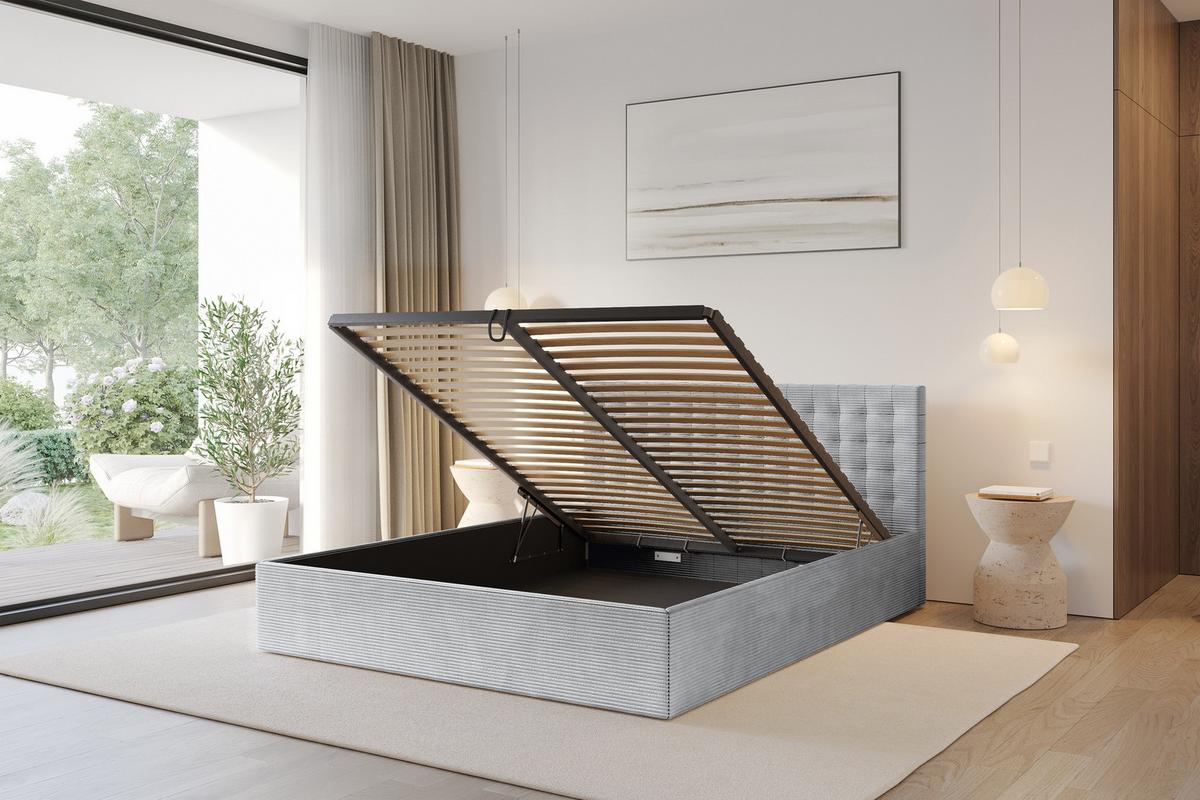 POLSTERBETT mit Bettkasten und Lattenrost, Bett mit Matratze H3/H4 - PARI 160x200 Grau - Alufarben, Holzwerkstoff/Textil (160/200cm) - ALTDECOR