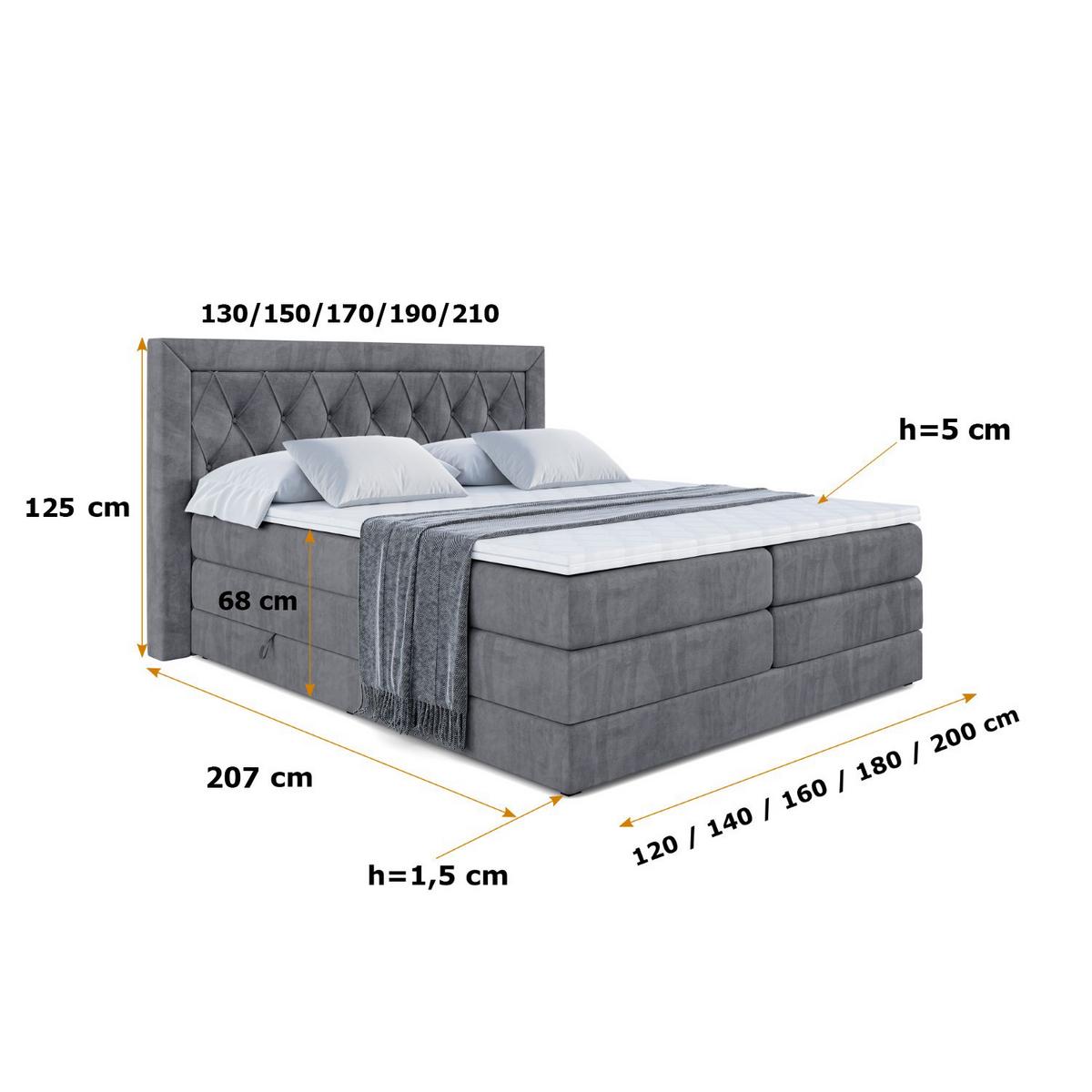 BOXSPRINGBETT NOEL KING - 140 x 200 - H3/H4 - Dunkelgrau - Dunkelgrau, Holzwerkstoff (140/200cm) - ALTDECOR