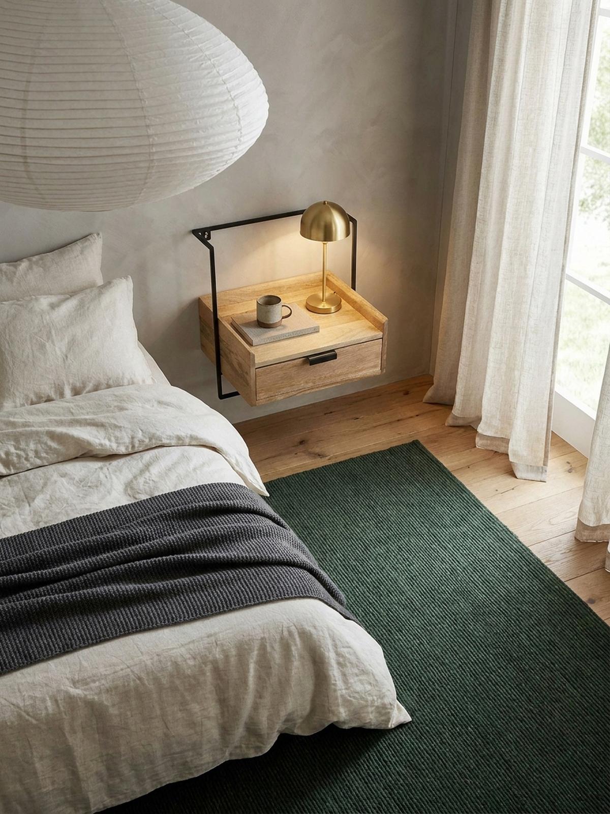 NACHTTISCH Mango Massivholz Wandmontage Schublade Boxspringbett, Beige 44x35x45 cm - Beige/Schwarz, Holz/Metall (44/45/35cm) - KADIMA DESIGN