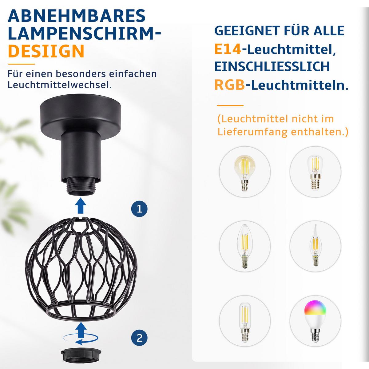 DECKENSTRAHLER Dythvin 16.5/10/12.5 cm - Schwarz, Metall (16.5/10/12.5cm) - ZMH