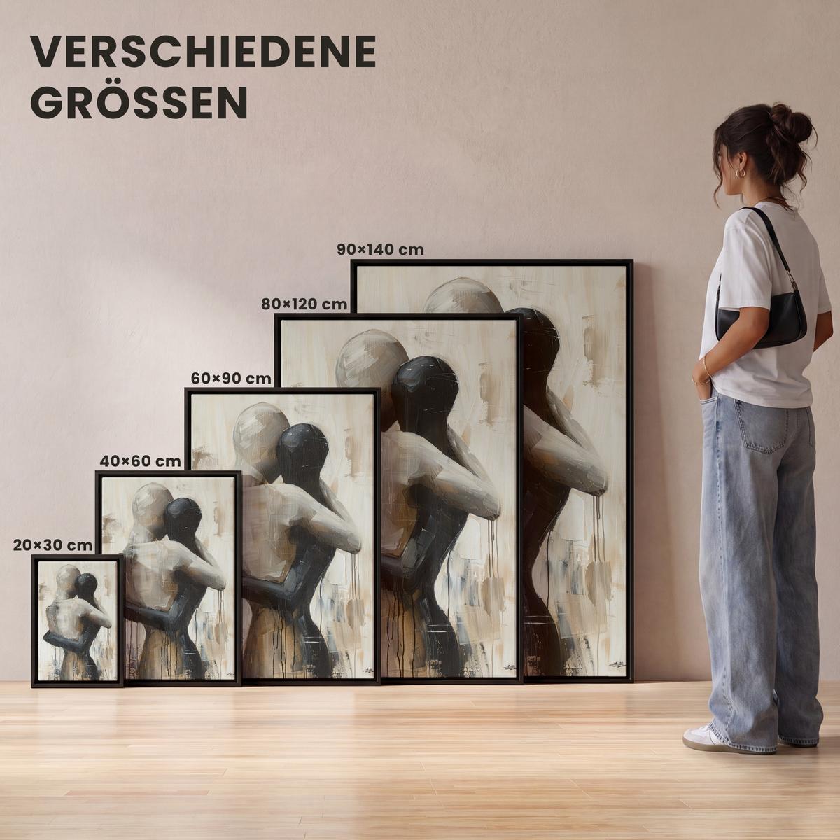 LEINWAND Bilder mit Rahmen - Abstrakt - Liebe - Schwarz und weiß - Modern - 40x60 - Schwarz, Textil (40/60cm) - MuchoWow