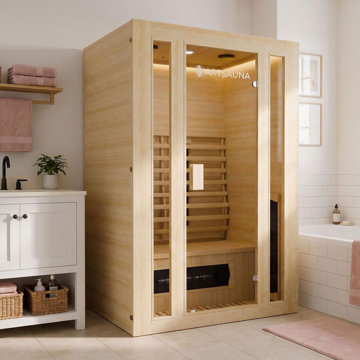 INFRAROTKABINE Nyborg S120K mit Keramik-, Flächenstrahler & Hemlockholz - Naturfarben, Holz (120/190/105cm) - Artsauna