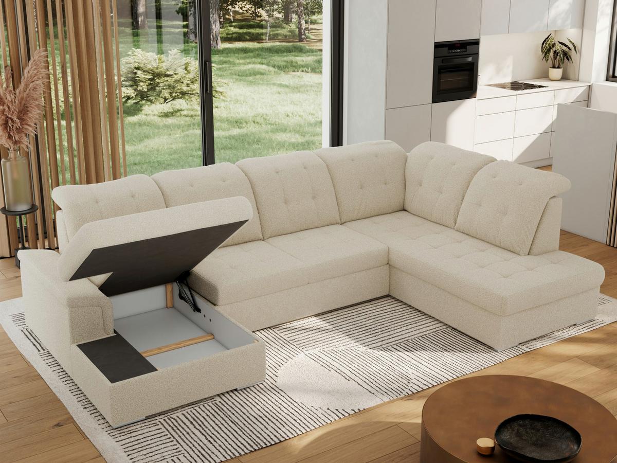 WOHNLANDSCHAFT MADRITO U - Beige Boucle - Rechts - Beige/Silberfarben, Textil/Metall (323/89/204cm) - MKS