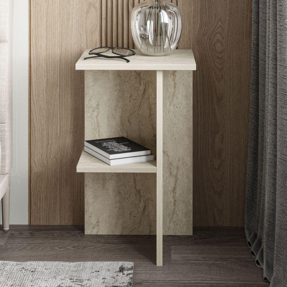 NACHTTISCH quadratisch mit ablage 36/36/60 cm - Beige, Holzwerkstoff (36/60/37cm) - Calicosy