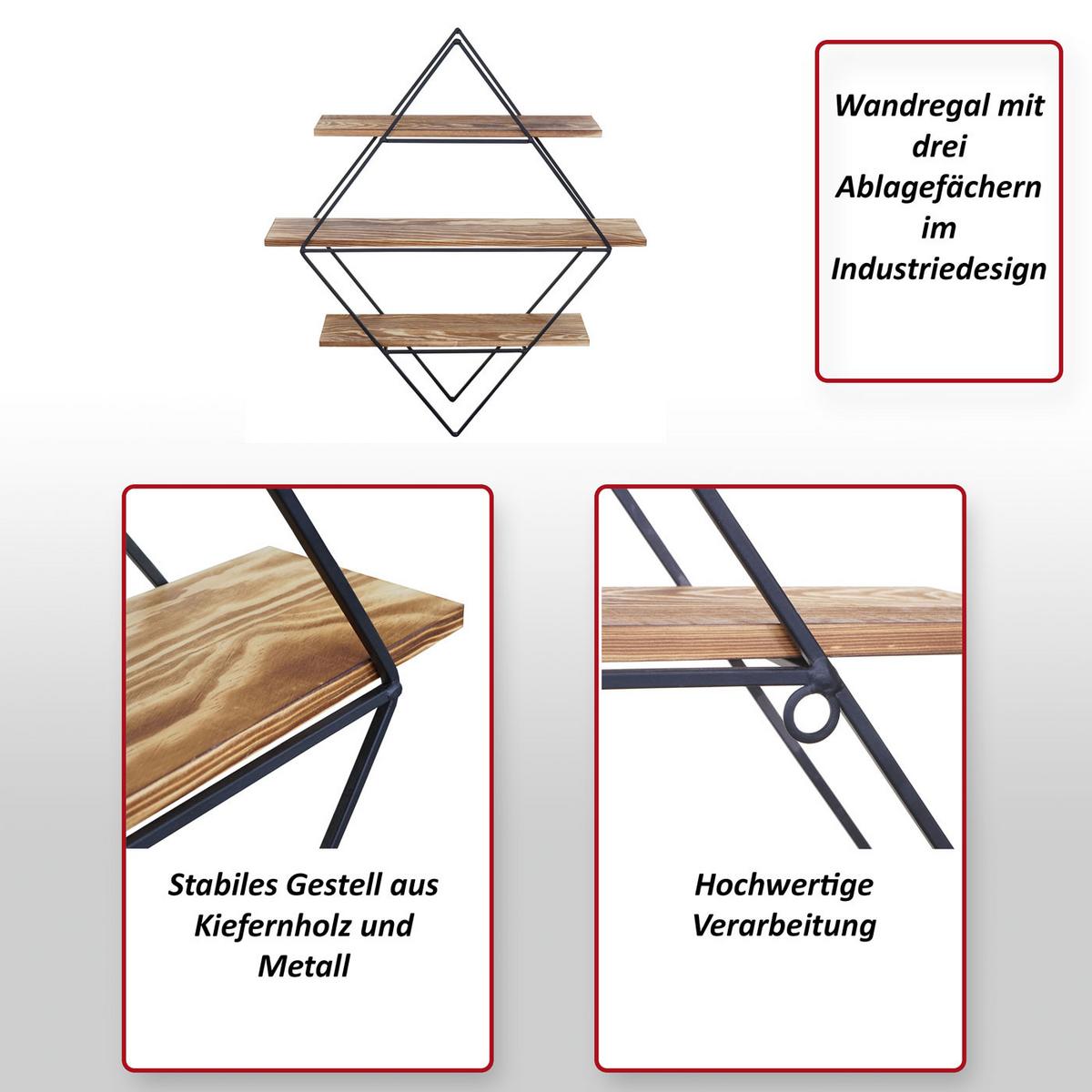 WANDREGAL Grau - Grau, Holz (55/60/12cm) - MCW