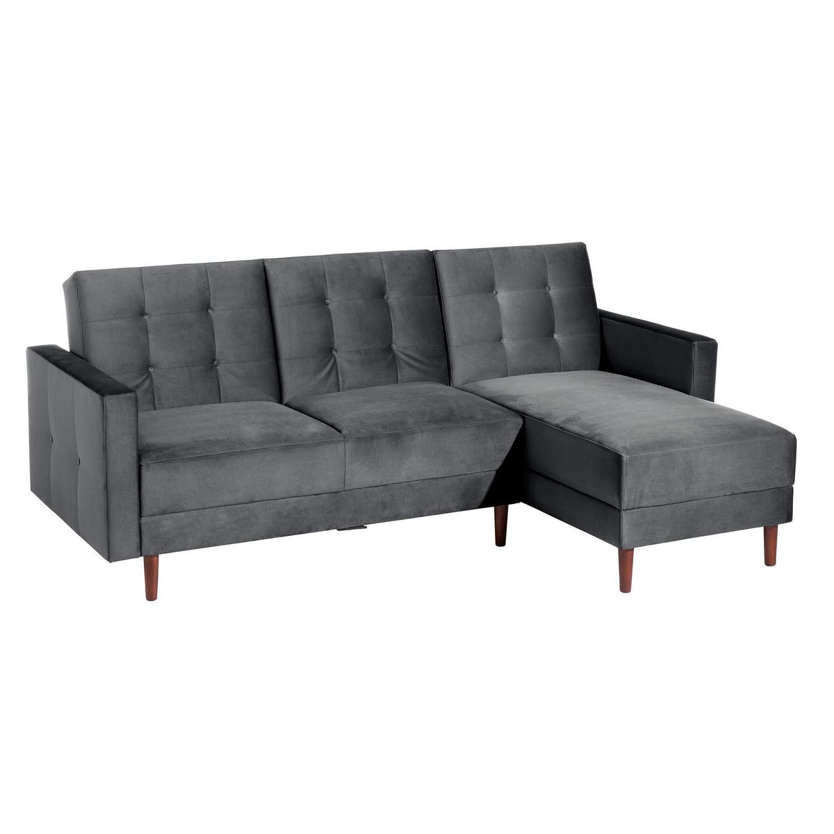 FUNKTIONSSOFA mit Hocker Katunia Samtvelours graphit - Graphitfarben, Kunststoff (222/92/144cm) - 58aufmkessel