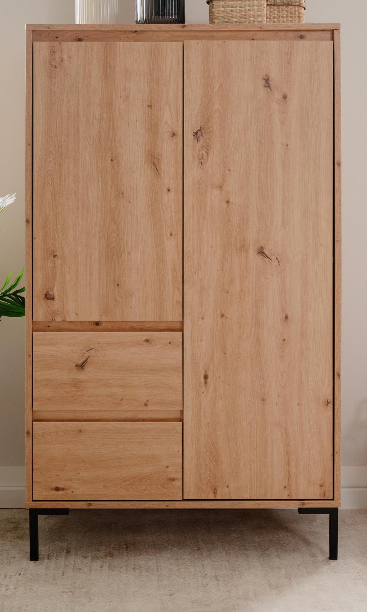 HIGHBOARD Eiche Artisan 81 cm, Anrichte mit 6 Fächern - Schwarz/Eiche Artisan, Holzwerkstoff/Metall (81/139/40cm) - Furn.Design