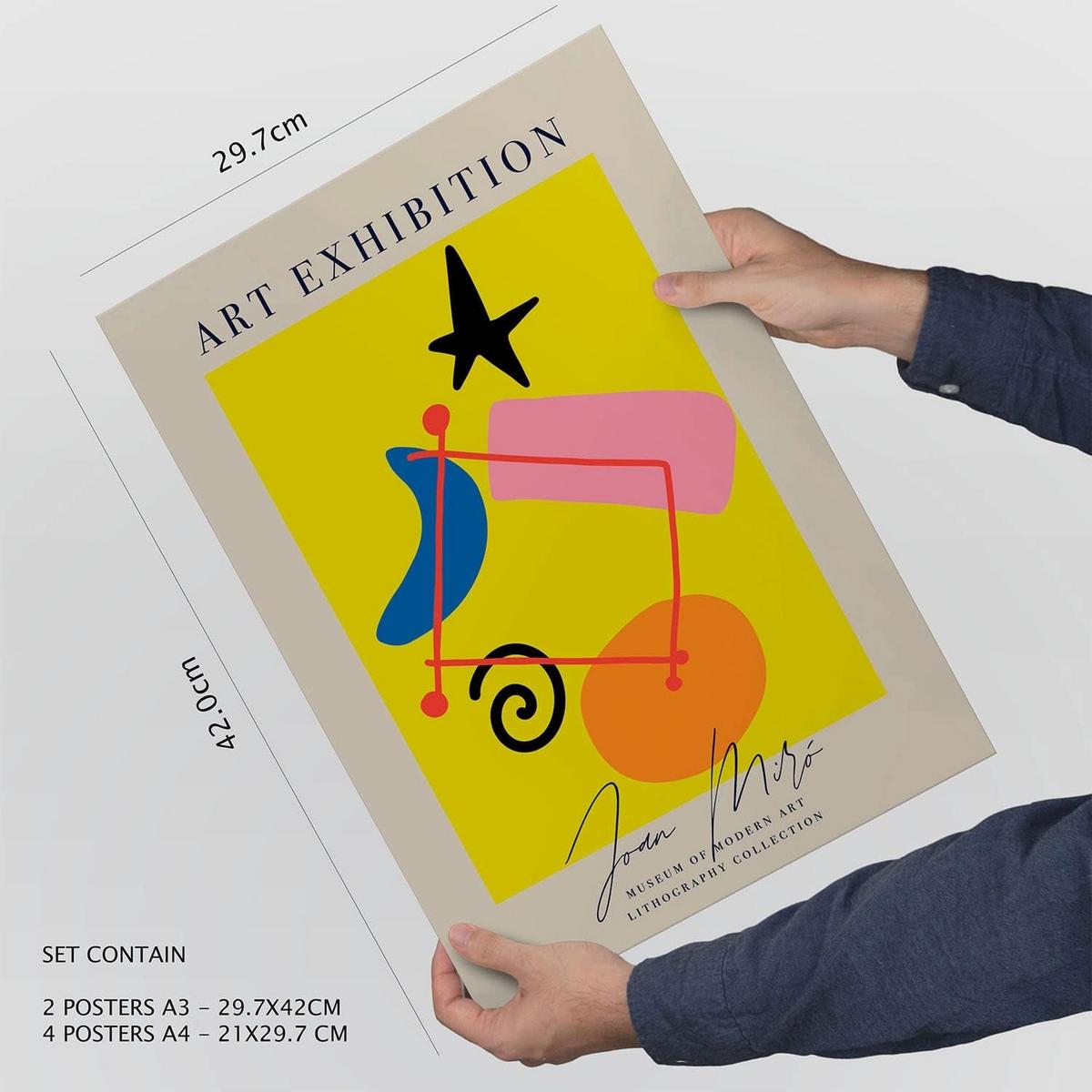 POSTER Set Mit 6 Miró Kunst Sammlung Von Plakate Mit Collage Ästhetik Für Innendekoration A3 & A4 Rahmenlos - Klar, Papier (29/3cm) - Nacnic