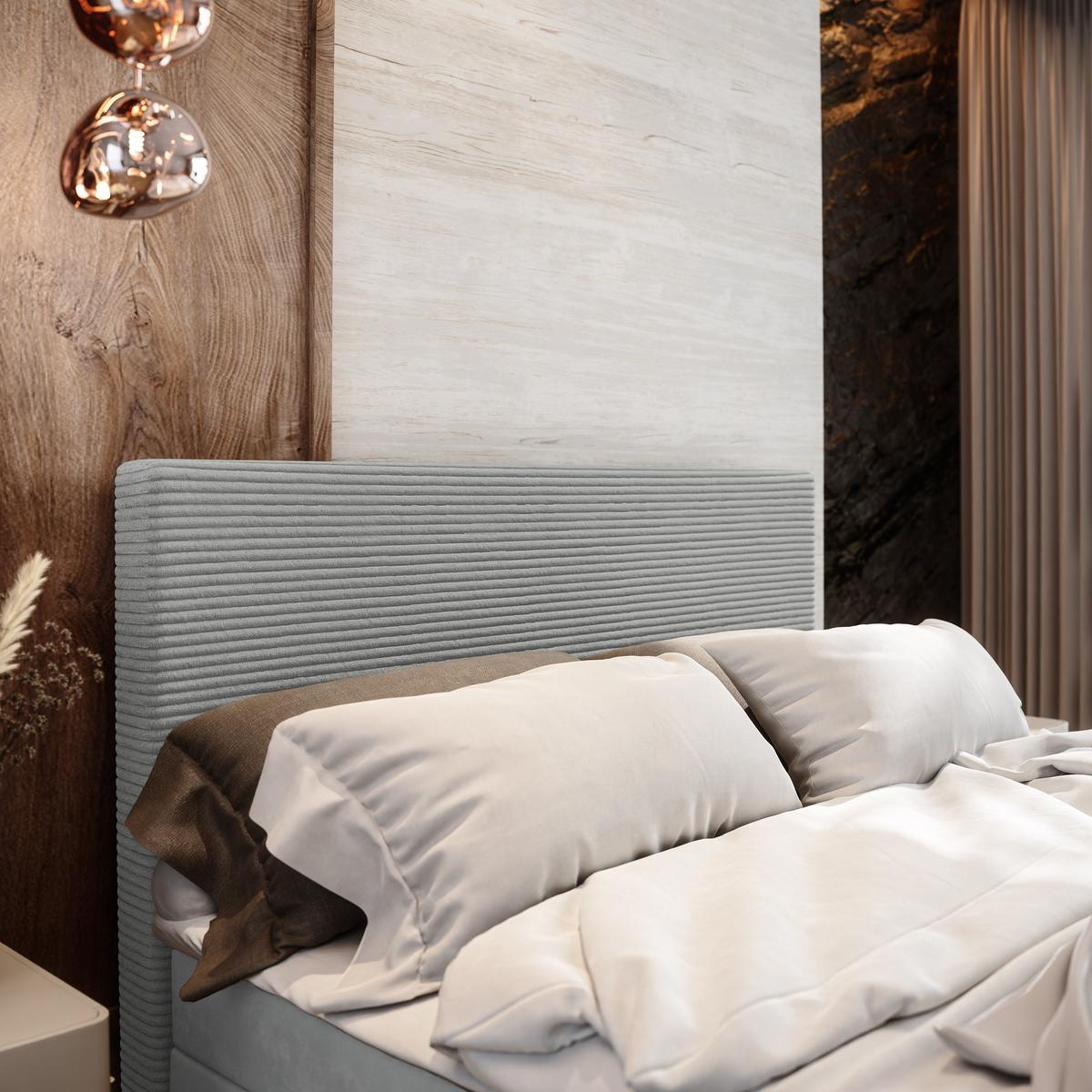 BOXBETT ALORIA 160x200 cm mit Matratze und Topper - Hellgrau - Hellgrau, Holz (160/200cm) - MASSENO