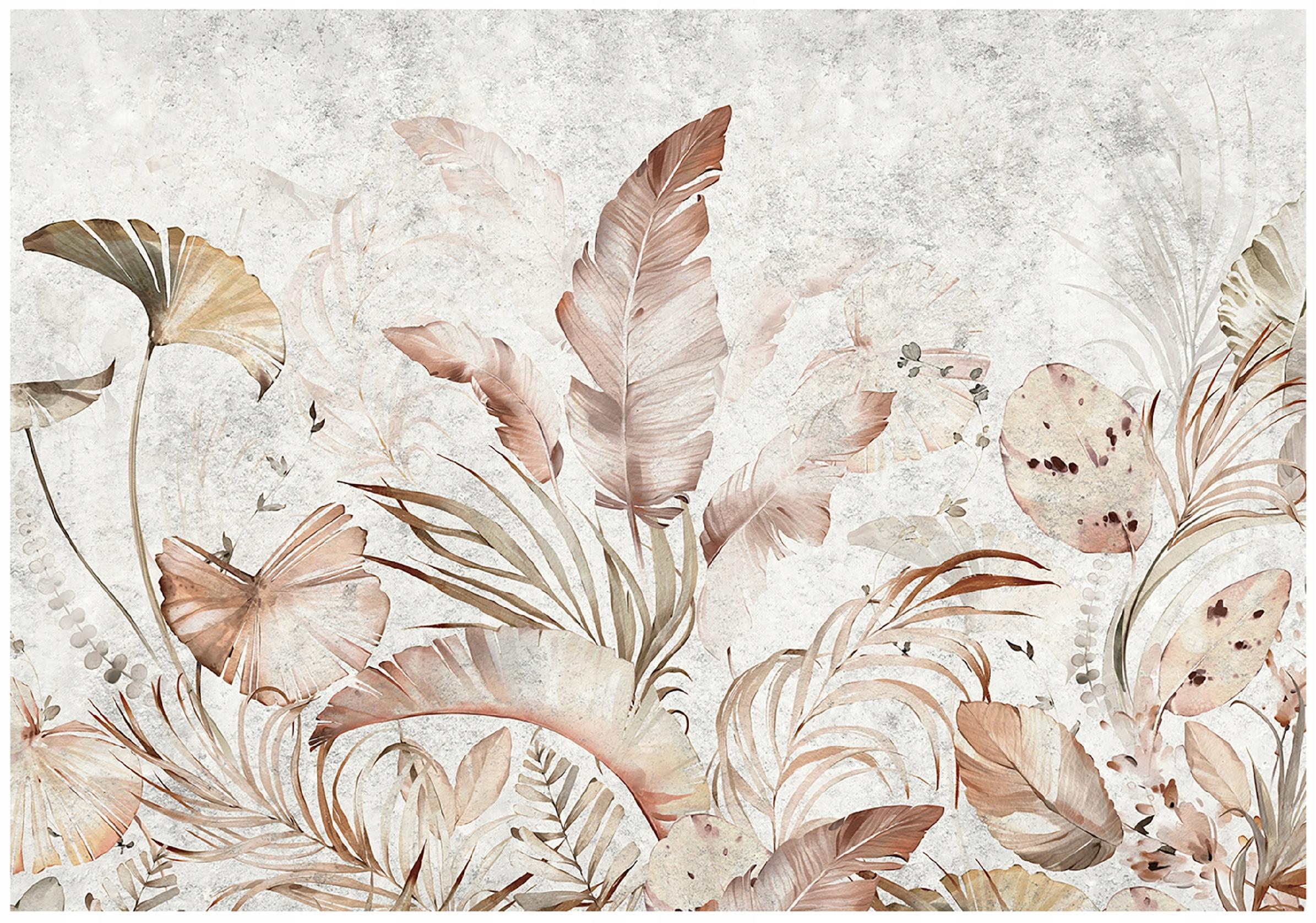 FOTOTAPETE Blätter Beton Grau 312x219 cm - Multicolor, Textil (312/219cm) - Wallarena