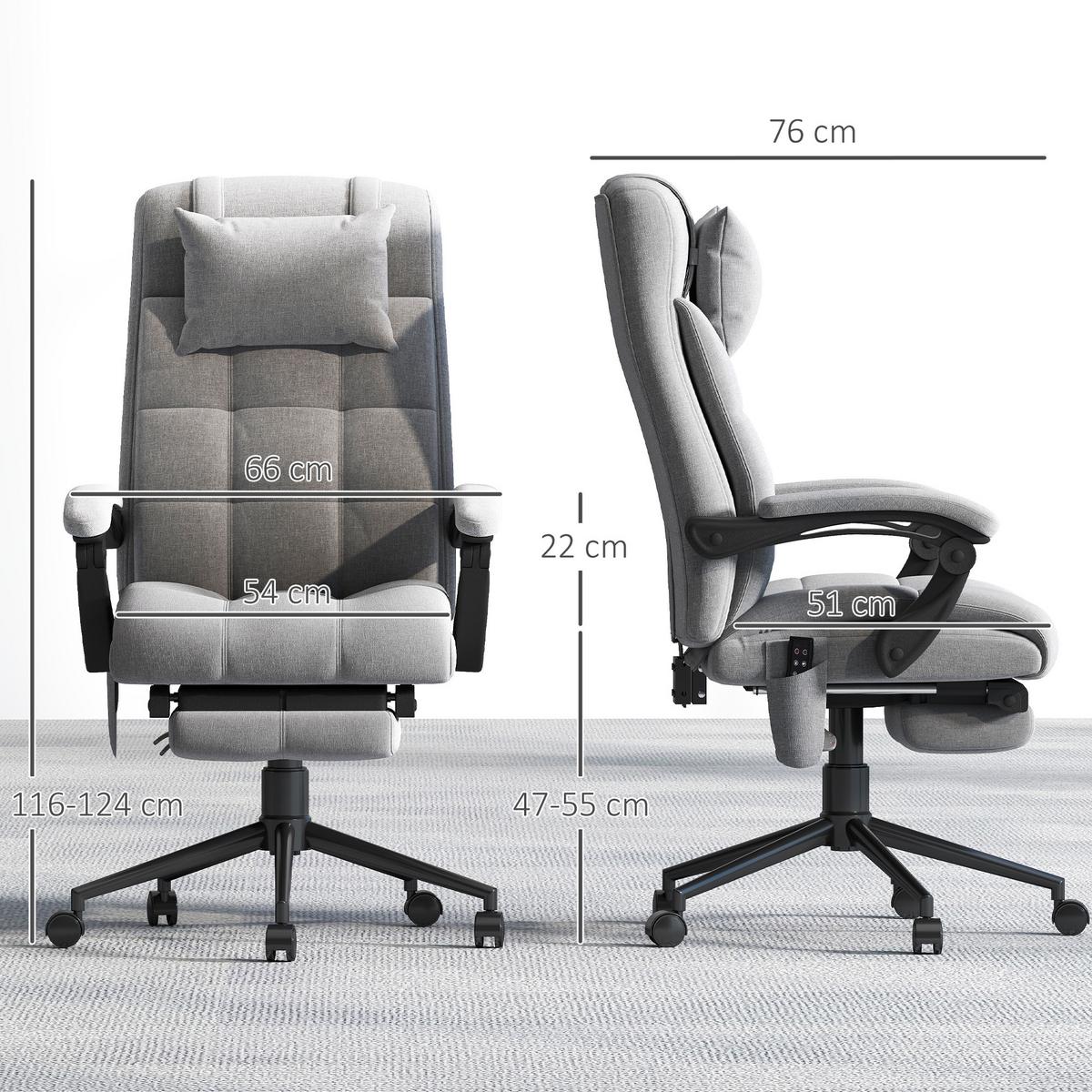 BÜROSTUHL mit Massagefunktion, Ergonomisch Schreibtischstuhl mit Lendenheizung - Grau, Kunststoff (76/124/66cm) - Vinsetto