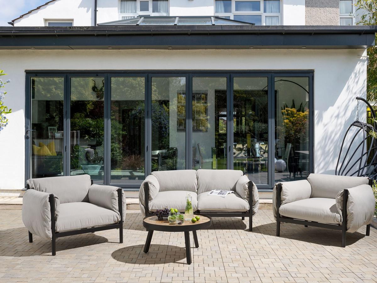 4-SITZER LOUNGE SET Aluminium hellgrau/schwarz Esperia - Hellgrau/Schwarz, Metall - Beliani