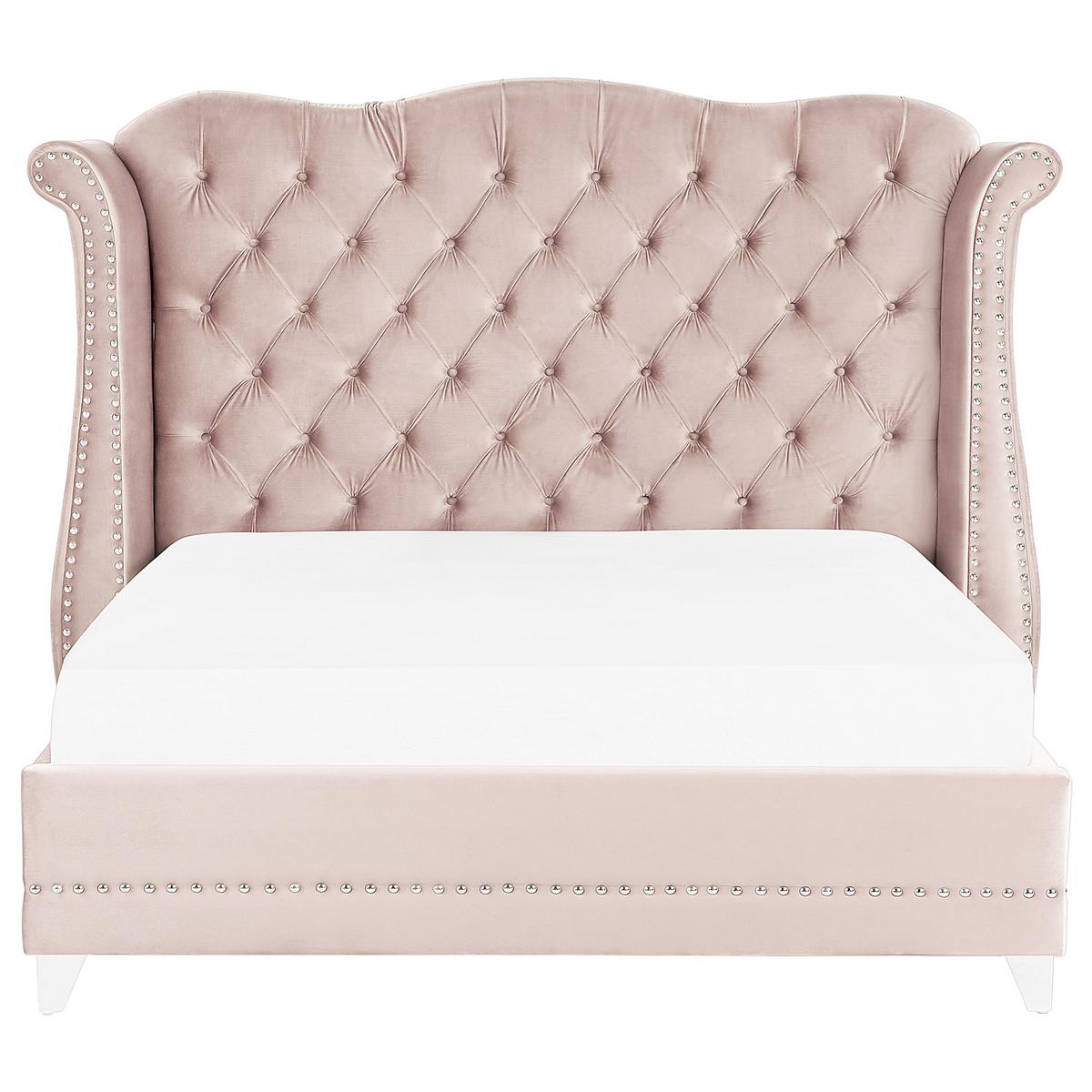 BETT mit Lattenrost 180/200 cm Samtstoff Pastellrosa Ayette - Pink, Textil (180/200cm) - Beliani