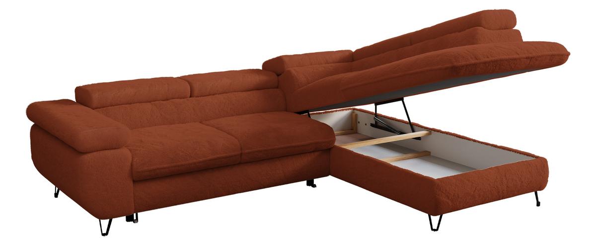 ECKSOFA PEDRO L Orange Plüsch - Rechts Seite - Schwarz/Orange, Textil/Metall (273/208cm) - MKS