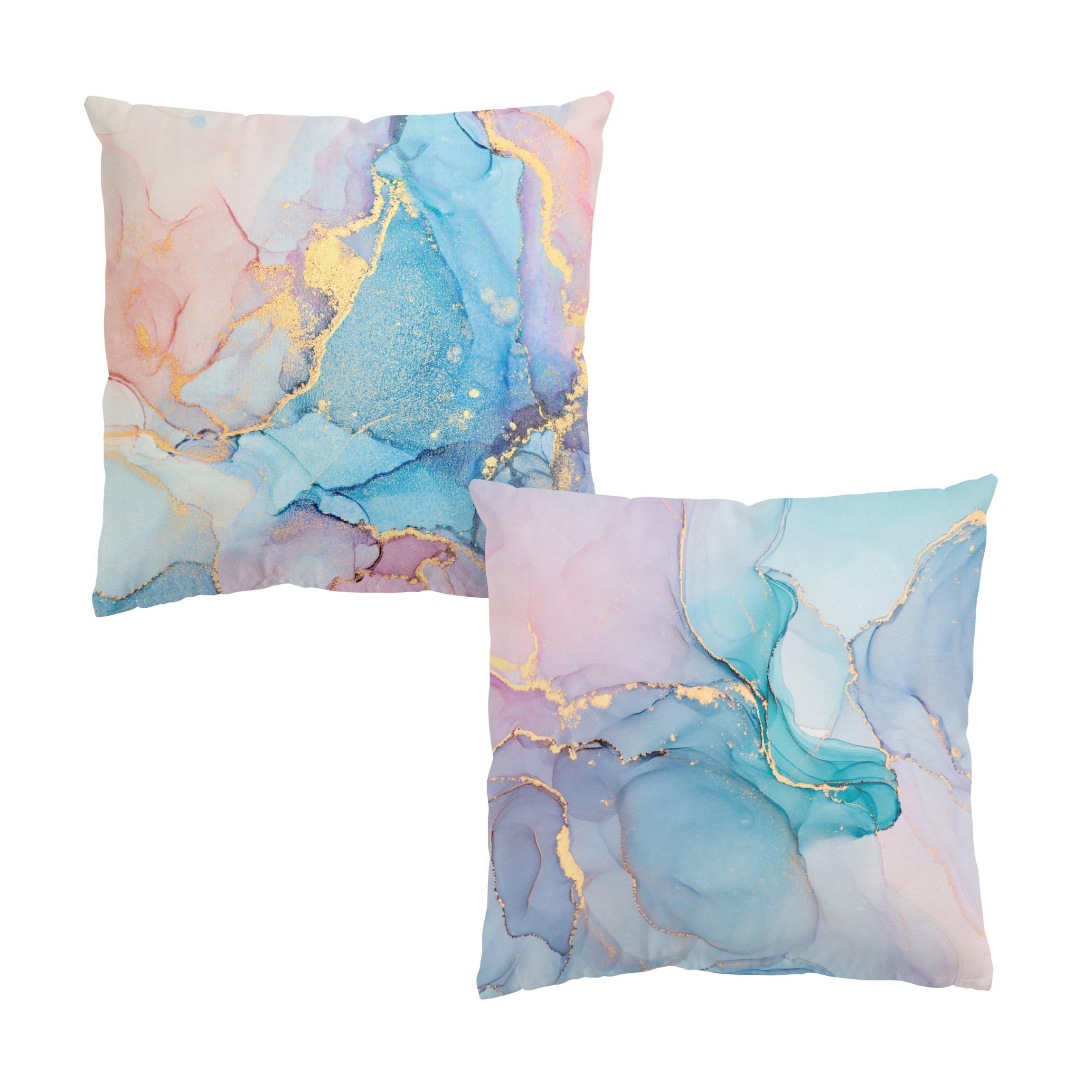 DEKOKISSEN 2er-Set Aquarell Pastell mit Gold Duo 50/50 cm - Türkis, Textil (50/50cm) - Bilderwelten