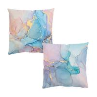 DEKOKISSEN 2er-Set Aquarell Pastell mit Gold Duo 50/50 cm - Türkis, Textil (50/50cm) - Bilderwelten